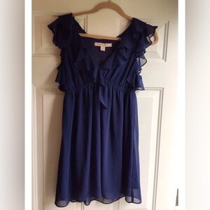Women’s M Navy Blue Ruffle Sleeveless Chiffon short-length Lined Dress Flowy